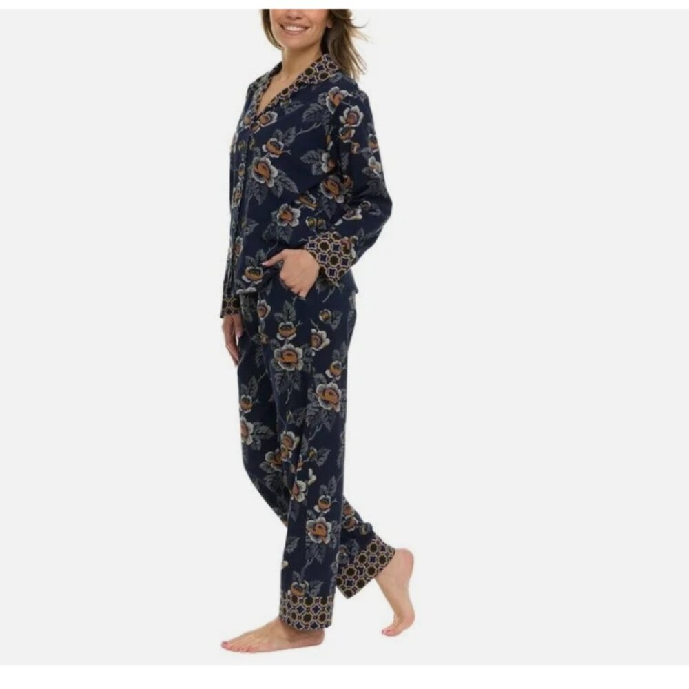 Vera Bradley Women's Notch Collar pajama PJ sets Blue (Dottie Leaf Floral) - Picture 2 of 7